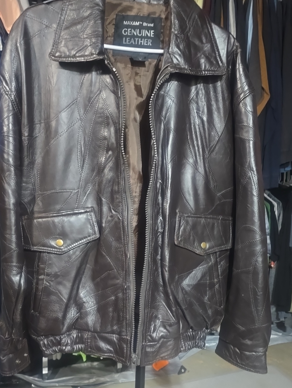 MAXAM Genuine Leather Men's Dark Brown Bomber Jacket